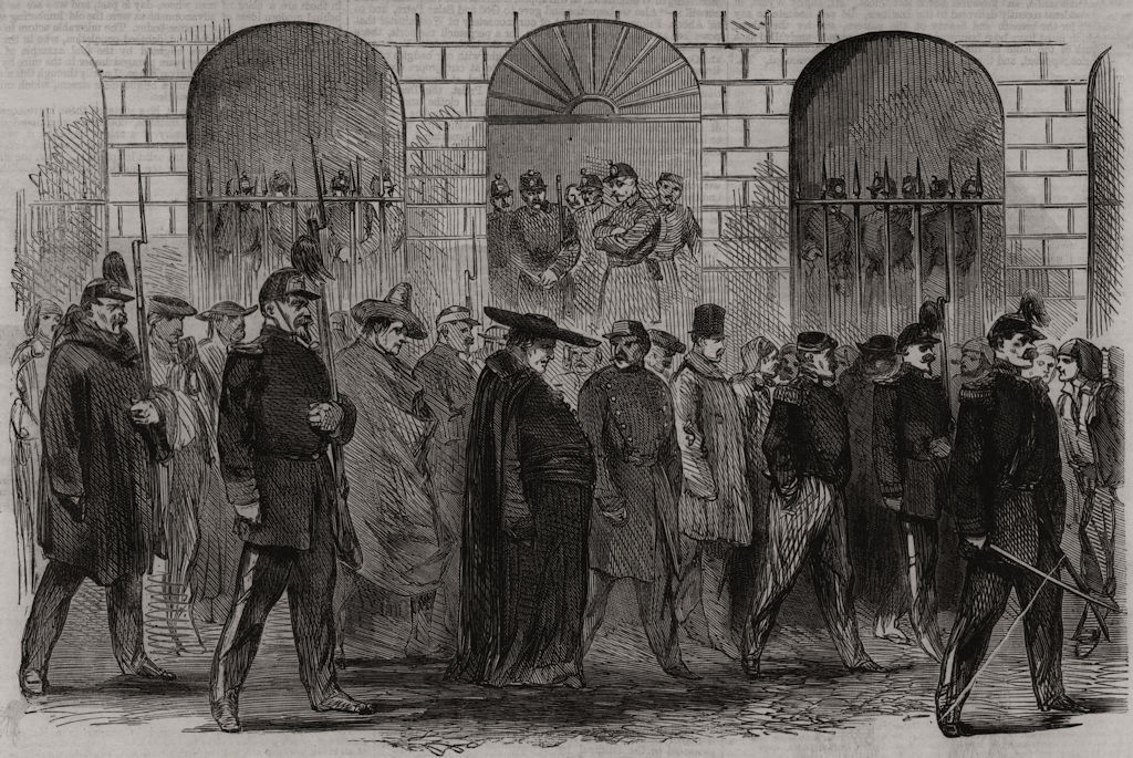 Associate Product Reactionists escorted by National Guard, passing the Naples main guard, 1861