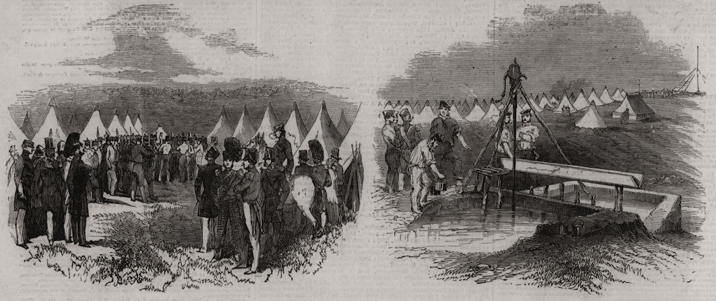 The camp at Chobham: The band of the 95th Regiment. Water-tanks. Surrey 1853