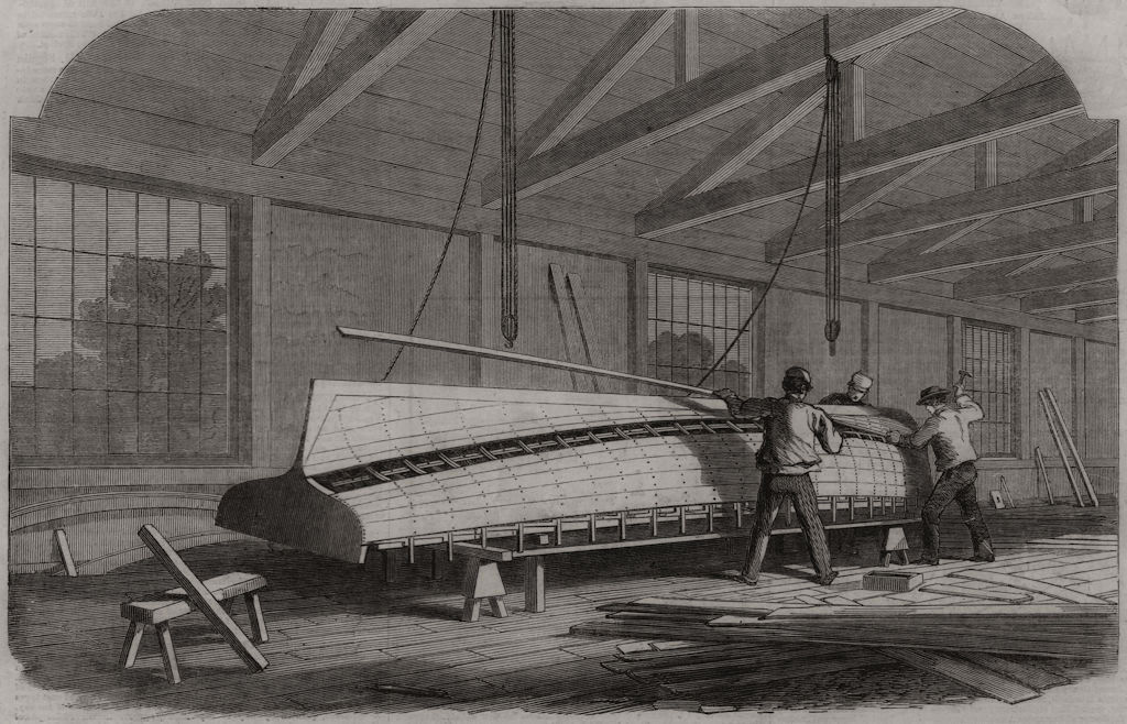 Thompson's boatbuilding machinery: Assembly 1861 old antique print picture