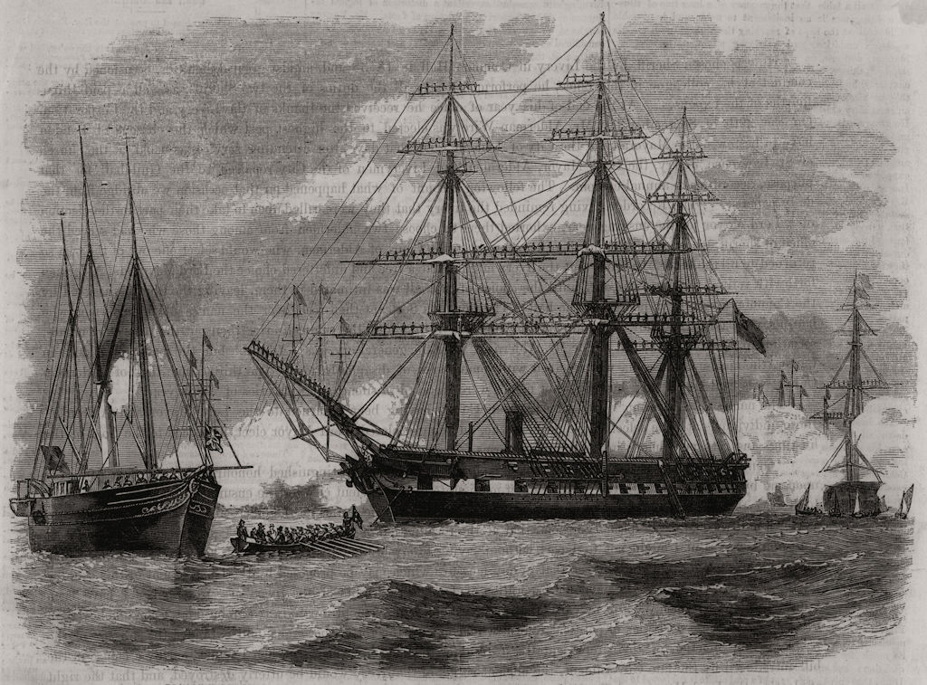 Prince Alfred's going on board the " Euryalus ", at Portsmouth. Hampshire 1858