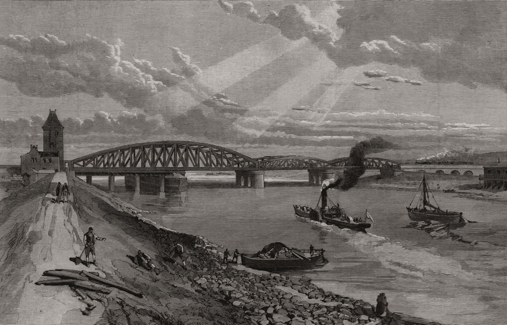 The new Dee railway bridge, opened on the 3rd of August. Wales, old print, 1889