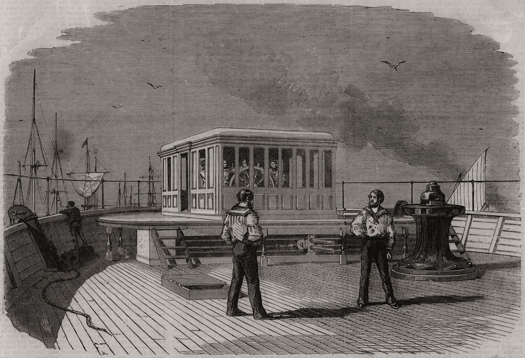 Wheelhouse and steering apparatus of the " Great Eastern ". Ships 1859 print