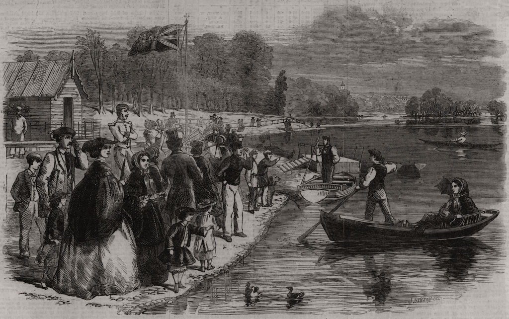 Associate Product Pleasure-boats on the ornamental water in Regent's Park. London, old print, 1861