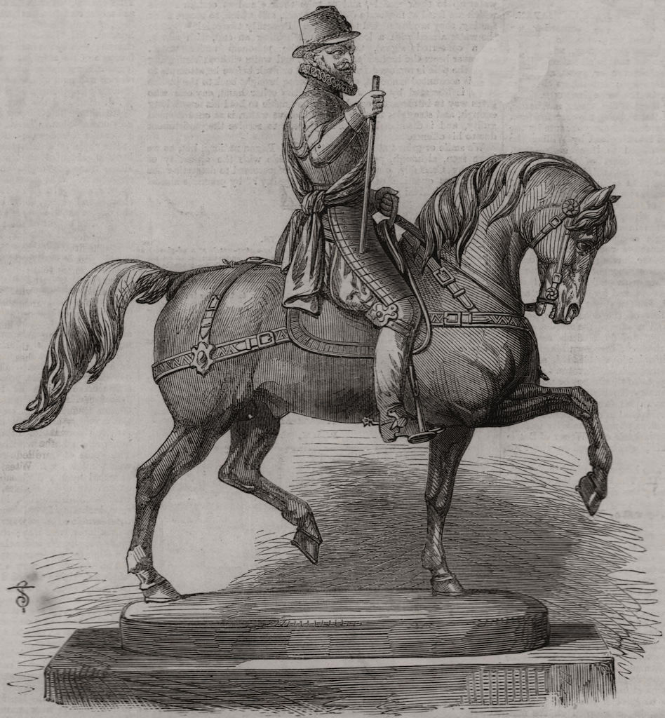 Associate Product William the Taciturn statuette, Baden-Baden steeplechase prize, old print, 1861