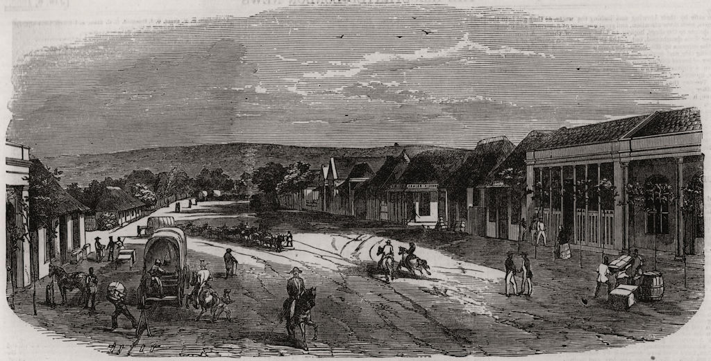 Associate Product West-Street, in Durban. South Africa, antique print, 1855