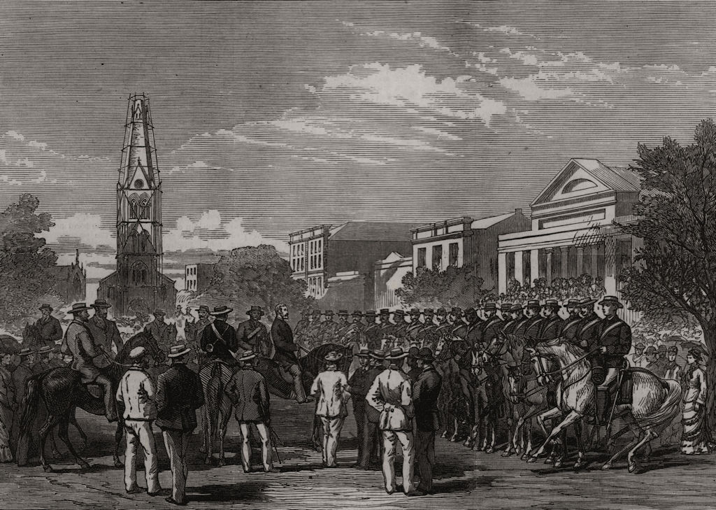 Associate Product Muster of colonial volunteers in High-Street, Grahamstown. South Africa, 1877