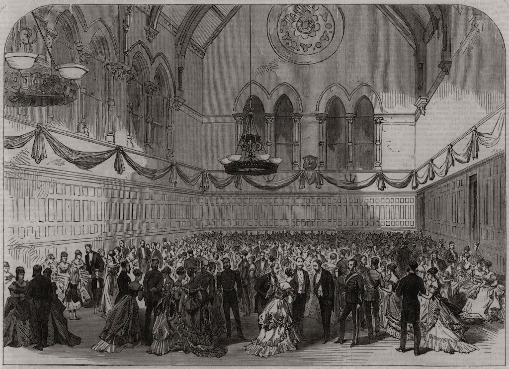 Prince Of Wales's visit to Chester: Townhall ballroom, antique print, 1869