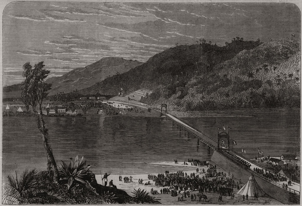 Associate Product Opening of the Queen's Bridge, Natal. South Africa, antique print, 1865