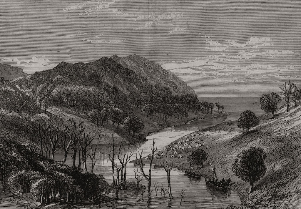 Associate Product Entrance to M'Sehazy River: Livingstone expedition camp. Africa, old print, 1878
