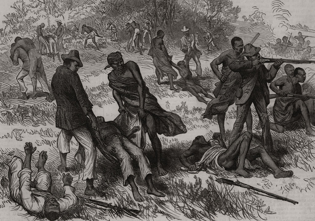 The Kaffir War: Kaffir mode of carrying off the wounded. South Africa 1878