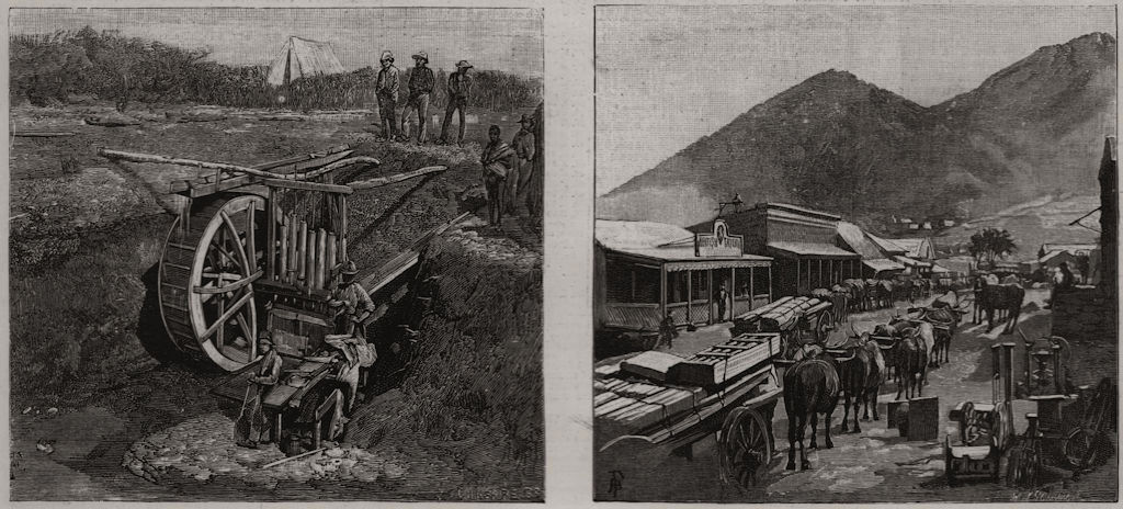 Associate Product De Kaap Goldfields, Transvaal. Moodie's Mill; Main Street, Barberton, 1887
