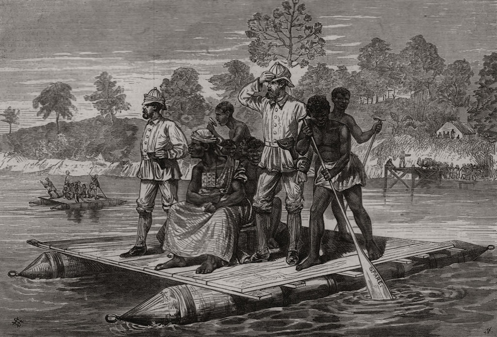 Ashanti War: Ashanti ambassadors crossing the Pra. Ghana, antique print, 1874