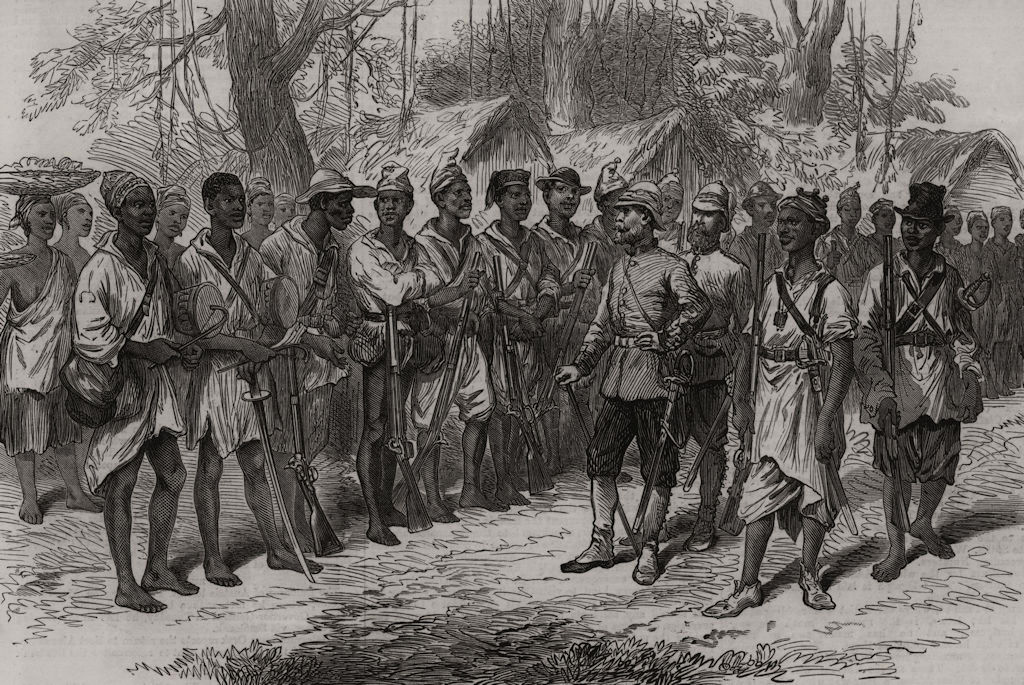 Associate Product The Ashanti War: Inspecting Kossohs at Pra-Su. Ghana, antique print, 1874