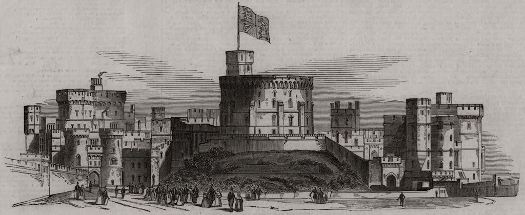 Associate Product West front, upper ward, Windsor Castle. Proceeding to St. George's Chapel, 1844