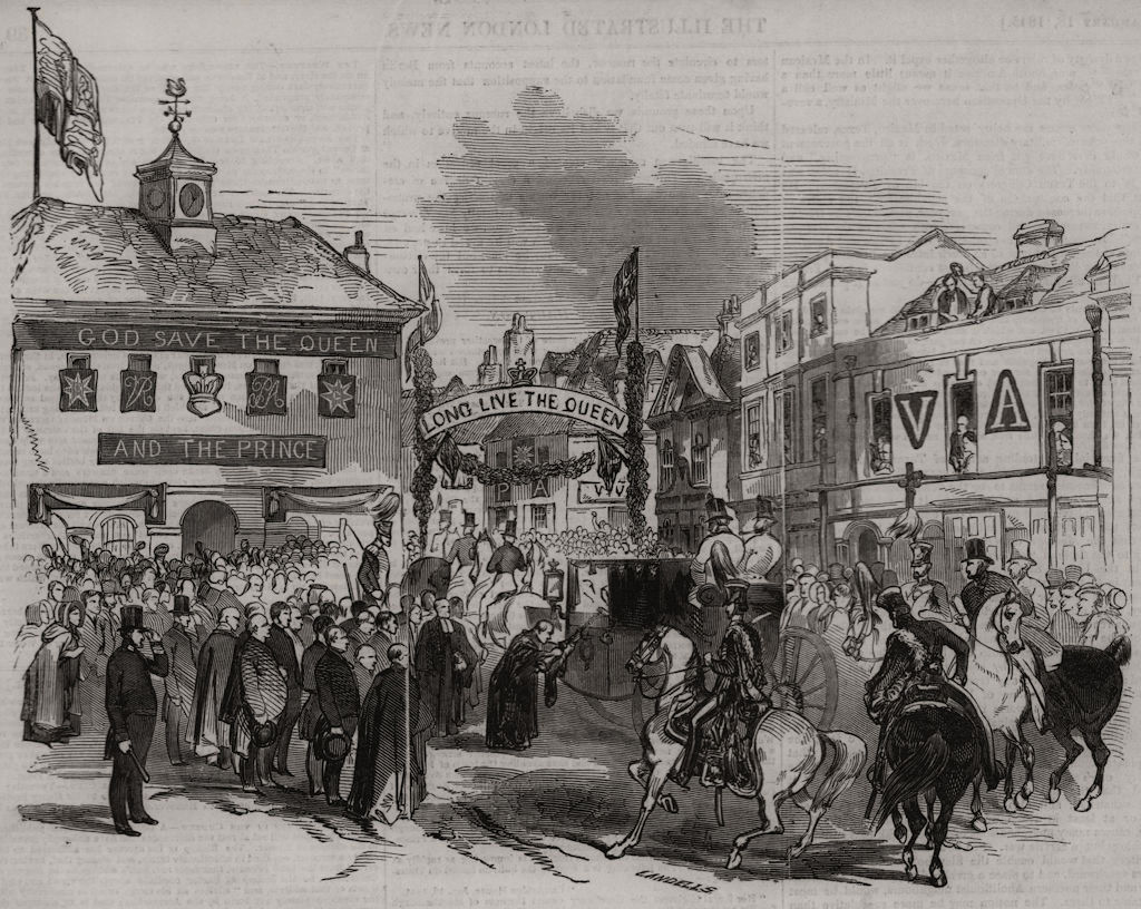 Presentation of the mace to Queen Victoria, at Buckingham. Buckinghamshire 1845