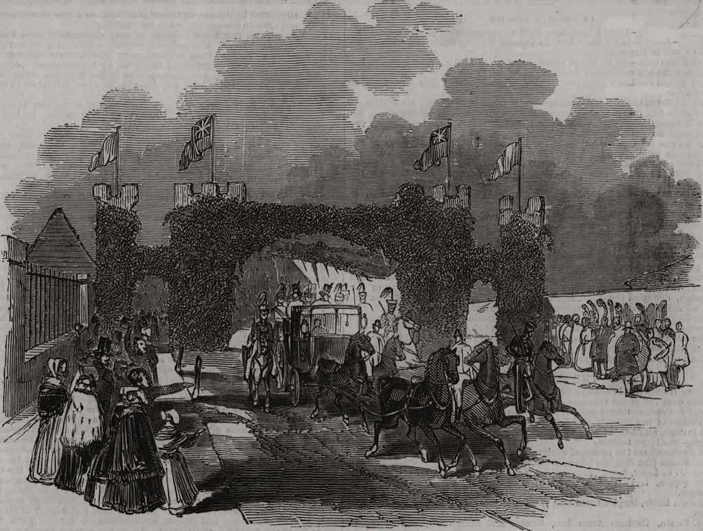Associate Product Arch at the entrance into Buckingham. Buckinghamshire, antique print, 1845