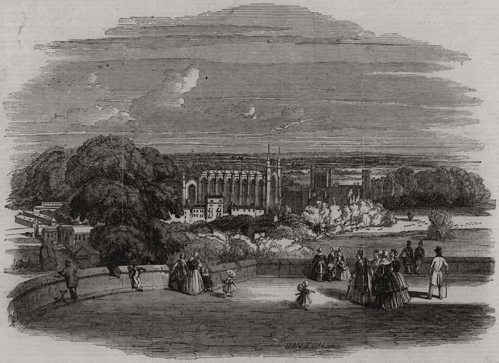 Associate Product Windsor Castle: Part of the Great Terrace, and view of Eton. Berkshire, 1849