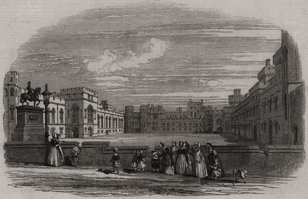 Associate Product Windsor Castle: The Great Quadrangle, Windsor Castle. Berkshire, old print, 1846