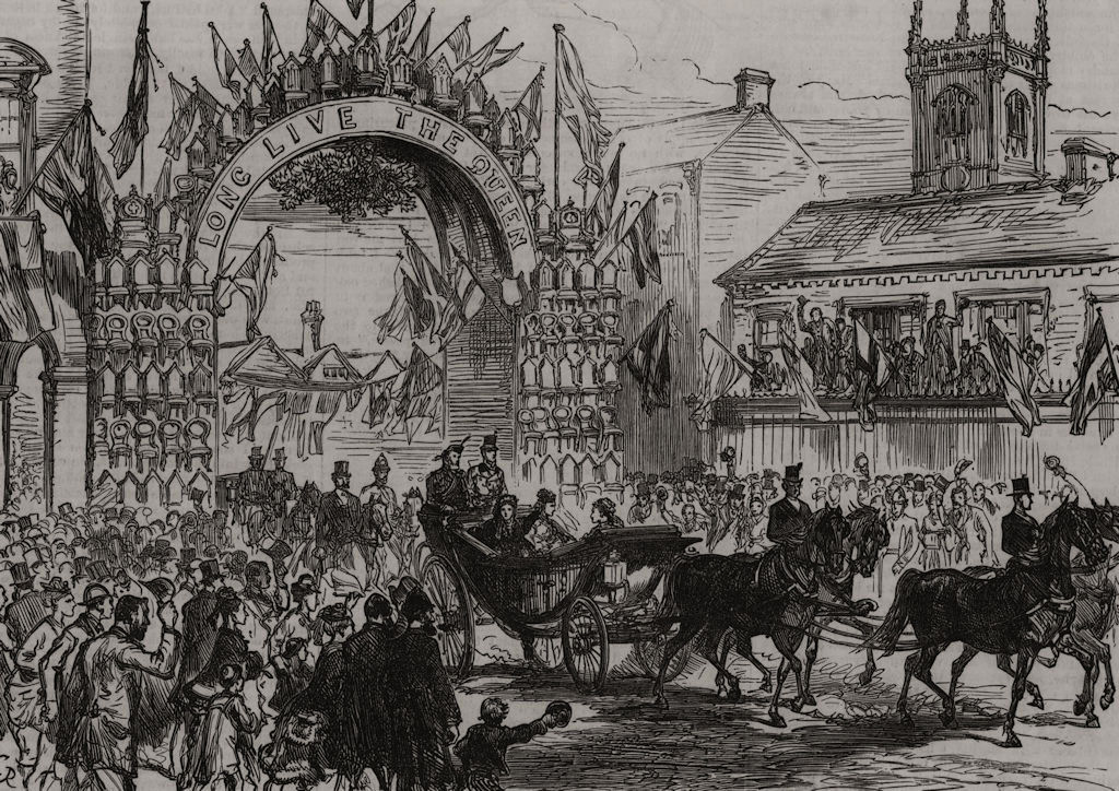 Queen Victoria returning through High Wycombe from Hughenden Manor, print, 1877
