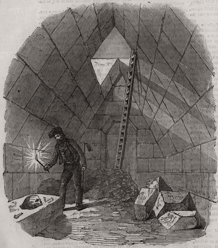 Associate Product Interior of a Greek tomb, at Cuma. Italy, antique print, 1854