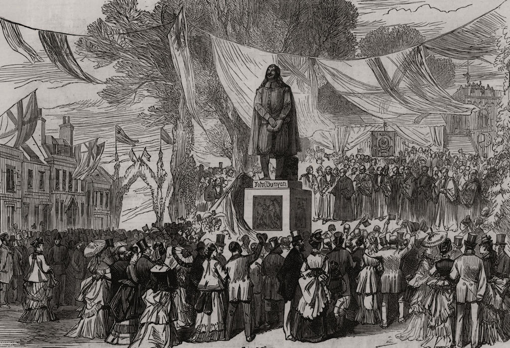 Associate Product Unveiling the statue of John Bunyan, at Bedford. Bedfordshire, old print, 1874