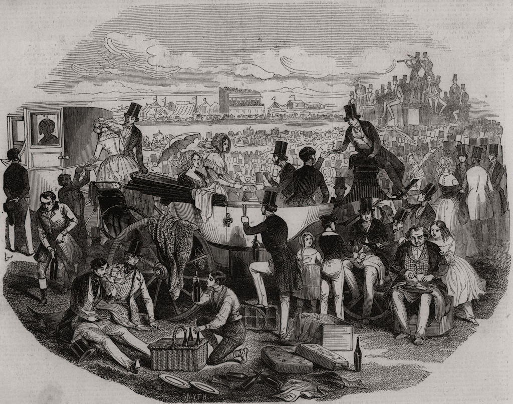 Picnic party, at Ascot races. Berkshire 1844 old antique vintage print picture