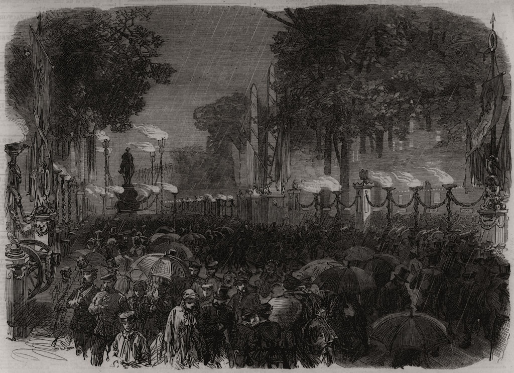 Prussian festival of victory, Berlin: Unter den Linden illuminated 1866 print