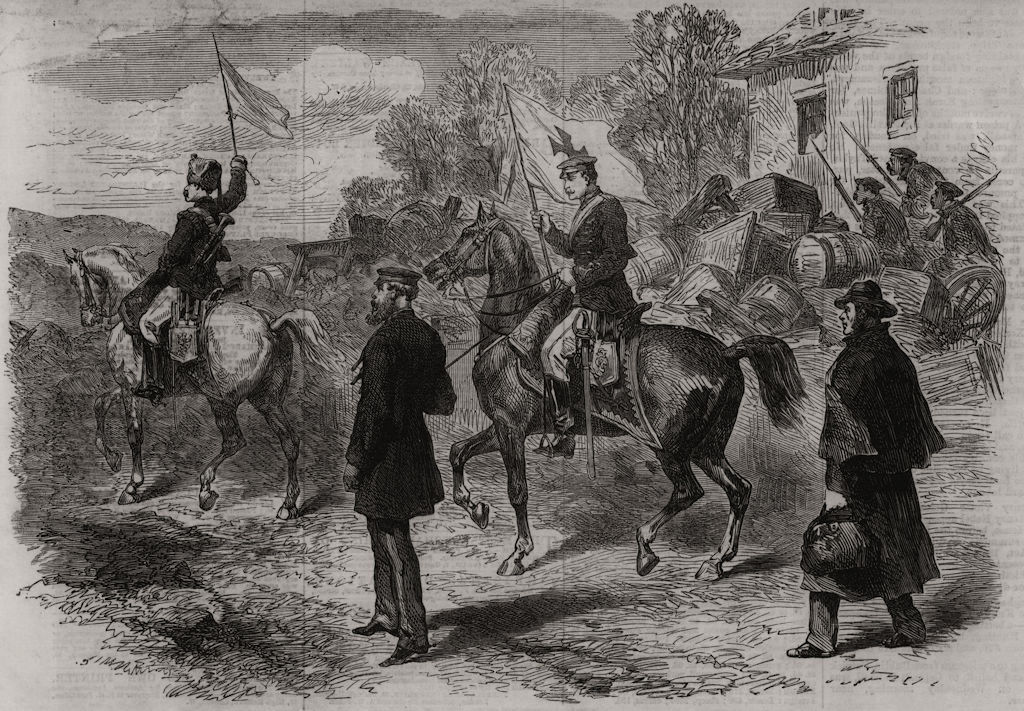 Associate Product Col Loyd-Lindsay leaves Prussian outpost Sèvres for Paris with truce flag, 1870