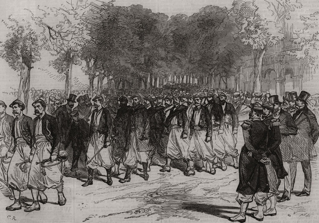 Associate Product The war: arrival of Papal Zouaves at Tours. Indre-et-Loire, antique print, 1870