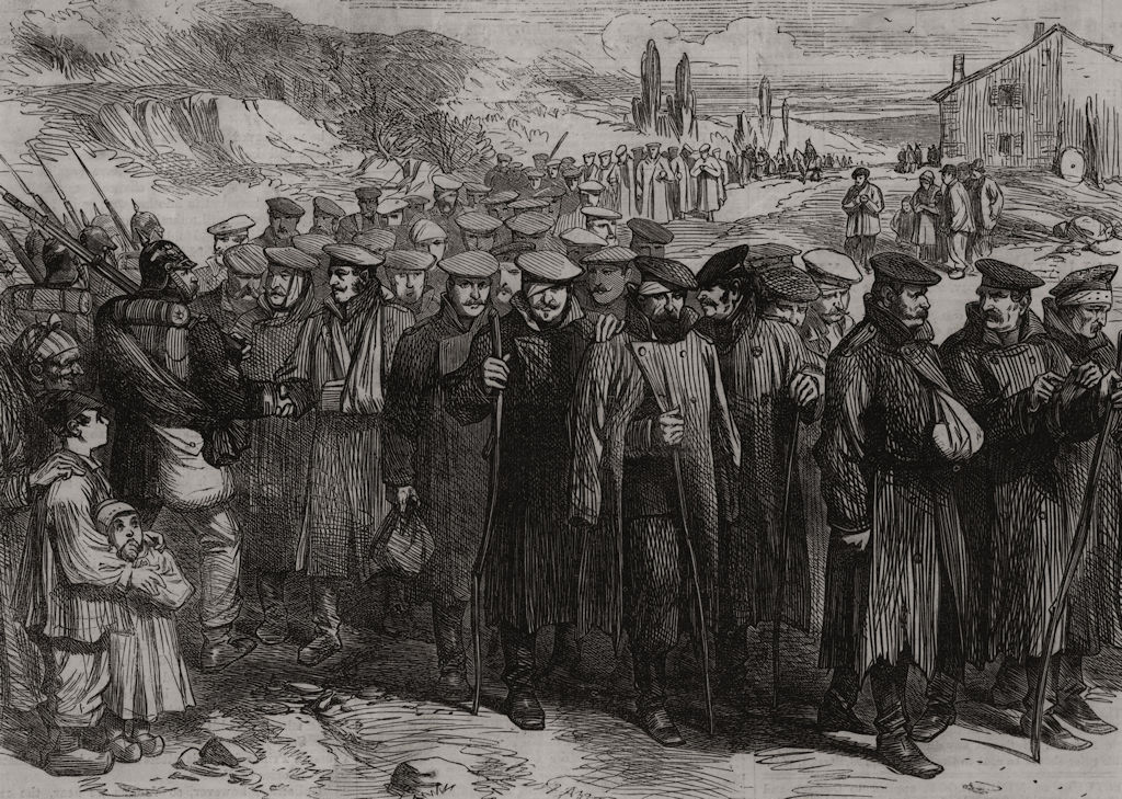 Associate Product The war: wounded German soldiers returning home. Germany, antique print, 1870