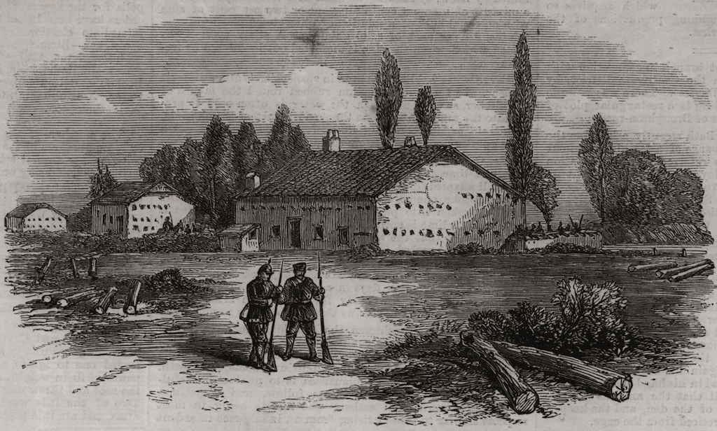 Associate Product Houses held by the Prussians at Ars-la-Quenexy, near Metz. Moselle, print, 1870