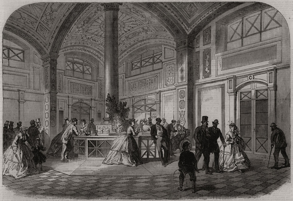 The season at Baden-Baden: The Trink-Halle. Baden-Württemberg 1865 old print