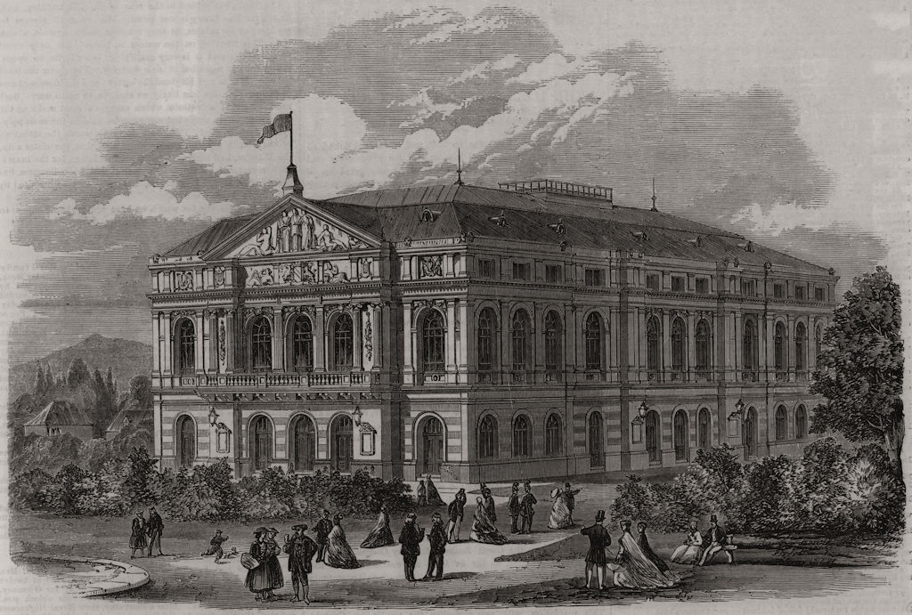 Associate Product Baden-Baden: The theatre. Germany, antique print, 1865