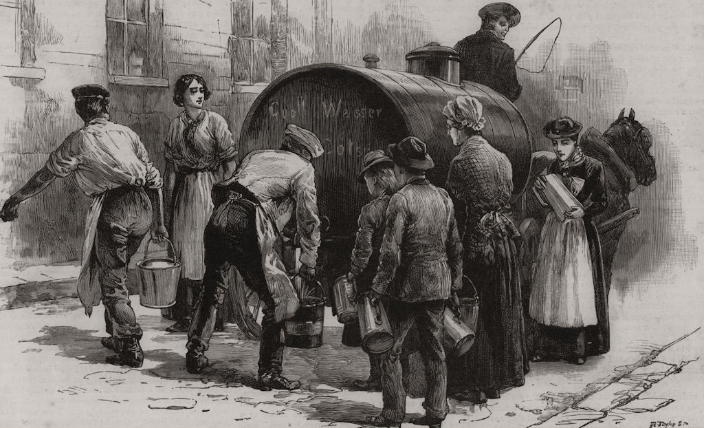 Hamburg cholera epidemic: Distributing pure spring water to the poor 1892