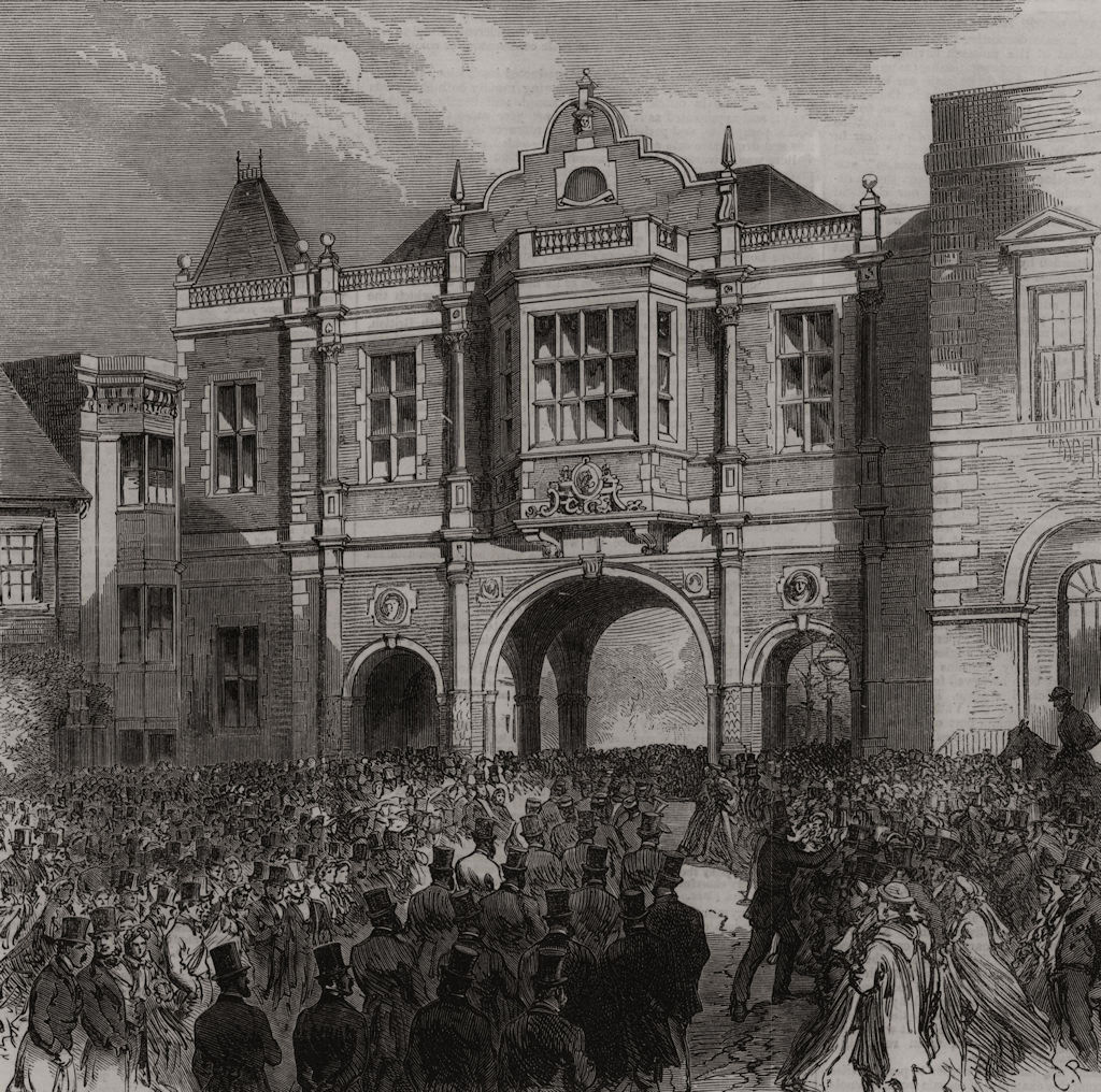 Associate Product Opening of the new Corn Exchange at Aylesbury. Buckinghamshire, old print, 1865