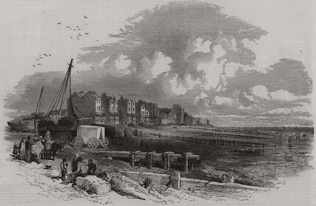 Worthing, from the beach. Sussex, antique print, 1849