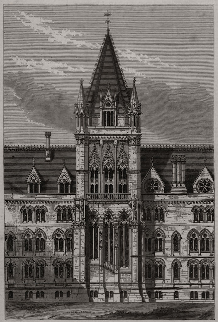 Park front of the new Foreign Office (Giles Gilbert Scott) . London 1859 print