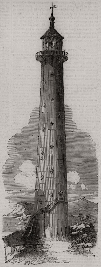 Cast-iron lighthouse constructed for the Great Isaac Cay. Bahamas, print, 1855