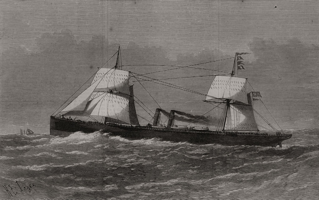 American Mail steam-ship Schiller wrecked on the Scilly Isles. Cornwall 1875