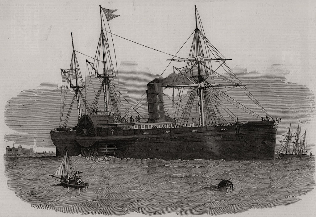 Associate Product United States Mail steam-ship " Atlantic " entering the Mersey. Liverpool, 1850