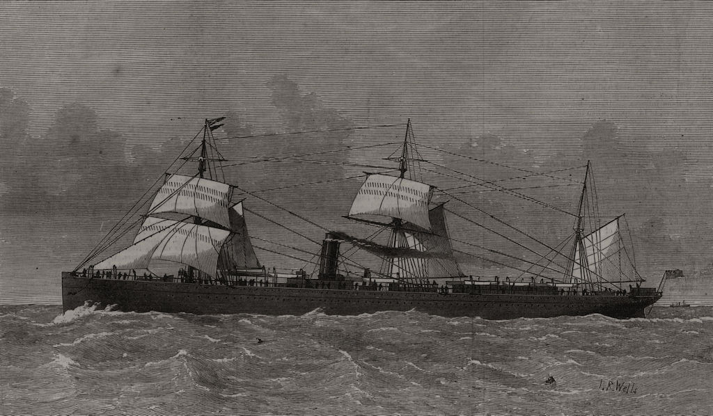 The new Cunard steam-ship Bothnia. Ships, antique print, 1874