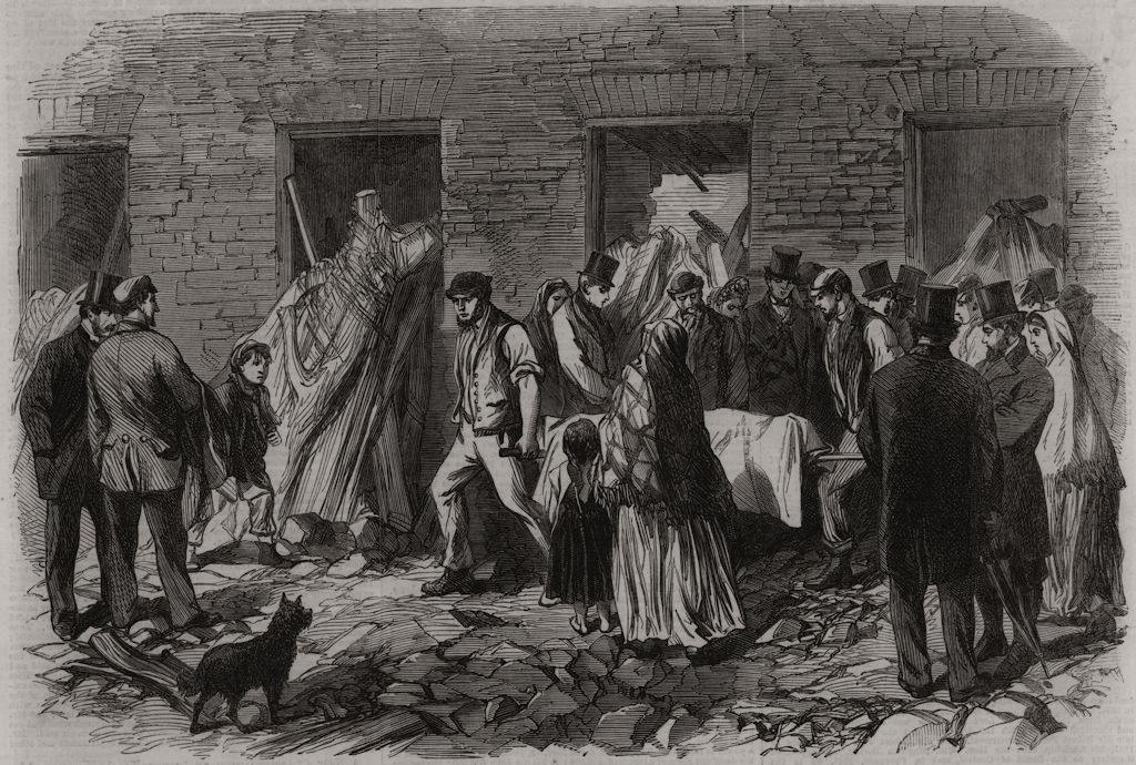 Associate Product Sheffield floods: Conveying the dead to the receiving-house, Malin Bridge, 1864