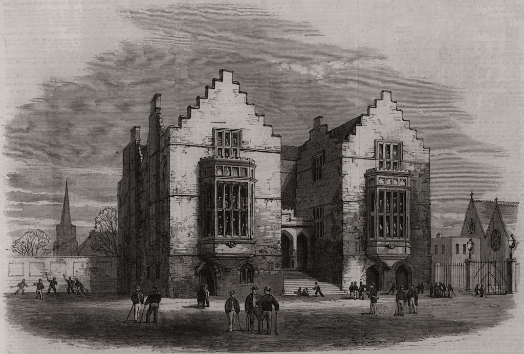 Harrow School. London, antique print, 1862