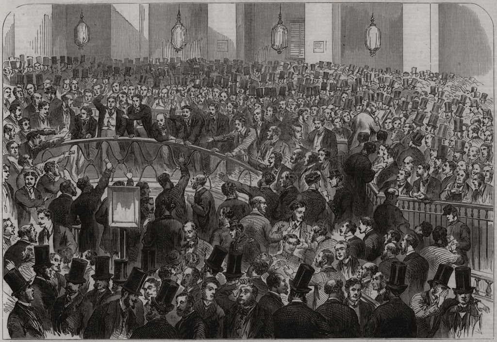 The Bourse, Paris, antique print, 1867