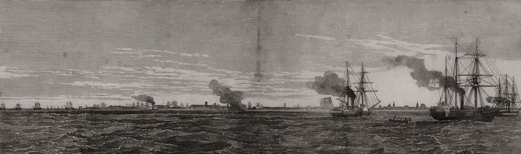 Kronstadt from the north: Russian ships HMS Merlin Firefly Peinaud D'Assas, 1855