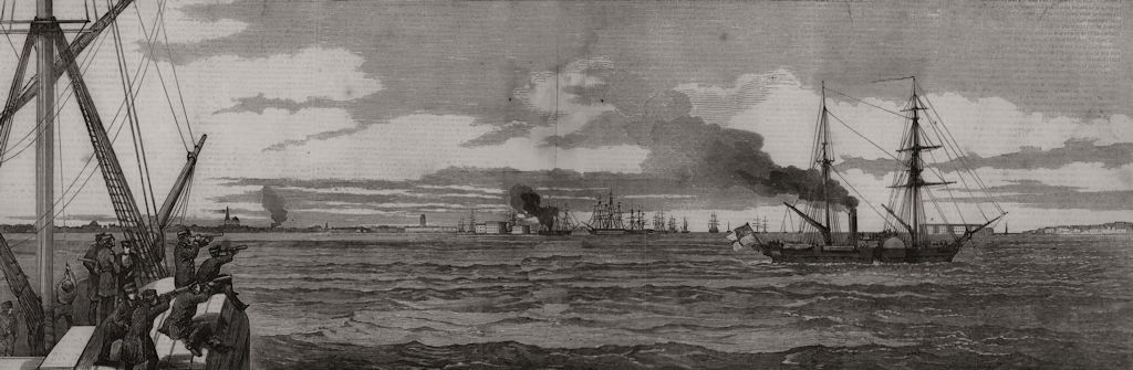 Kronstadt from SW: Dragon; Forts Alexander Mentschikoff Peterhoff. Russia 1855