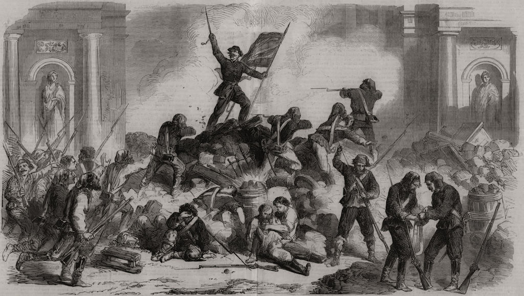 Sicily revolution. The barricade at Porta Felice, Palermo. Garibaldi, 1860