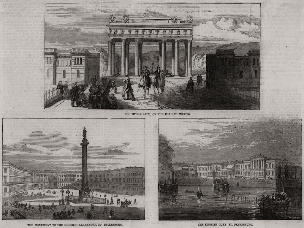 Russia Triumphal arch Moscow Alexander Column English Quay St Petersburg 1856
