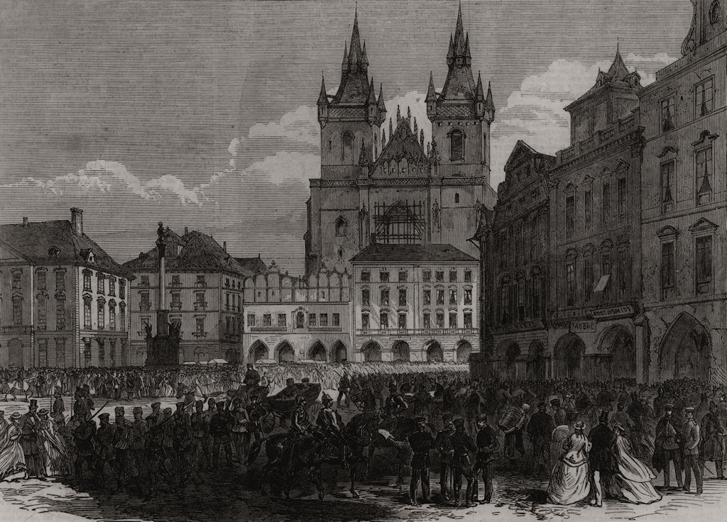 Associate Product The Ring-Platz and Thein-Kircht, Prague. Czech Republic, antique print, 1866