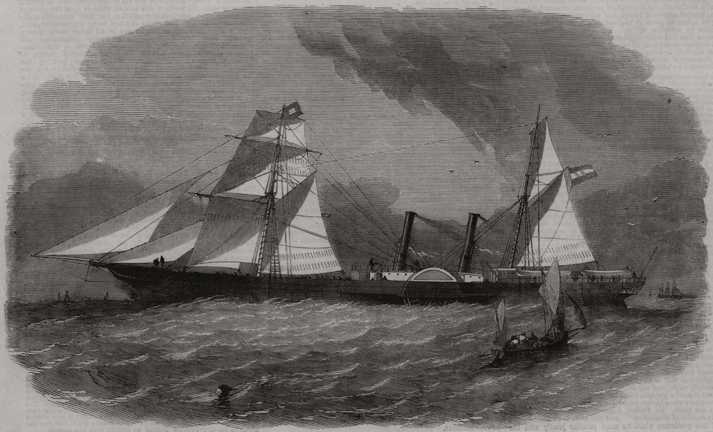 Associate Product The new Spanish Royal Mail steam-ship " El Rey D. Jayme II. ", old print, 1858